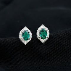 Certified 1.7 Carat Lab Grown Emerald Vintage Stud Earrings with Moissanite