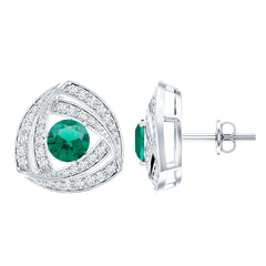 1 Carat Lab Grown Emerald Triangle Stud Earrings in Sterling Silver