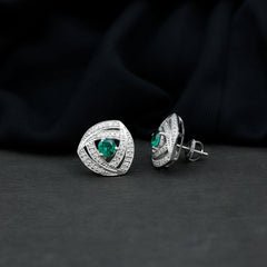 1 Carat Lab Grown Emerald Triangle Stud Earrings in Sterling Silver