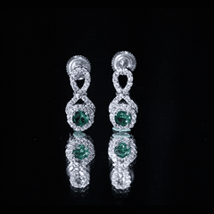 Half Carat Lab Grown Emerald Infinity Stud Earrings with Moissanite
