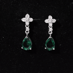 Sterling Silver 2 Carat Lab Grown Emerald Drop Earrings with Moissanite