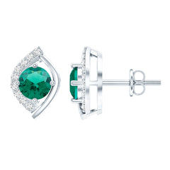 Sterling Silver 1 Carat Lab Grown Emerald Stud Earrings with Moissanite