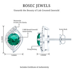 Sterling Silver 1 Carat Lab Grown Emerald Stud Earrings with Moissanite