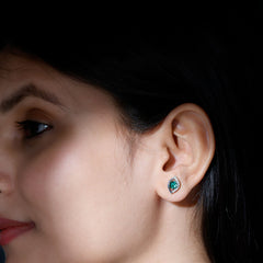 Sterling Silver 1 Carat Lab Grown Emerald Stud Earrings with Moissanite
