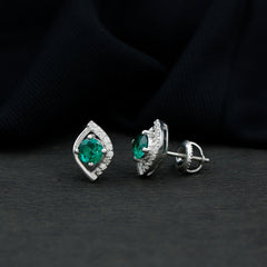 Sterling Silver 1 Carat Lab Grown Emerald Stud Earrings with Moissanite