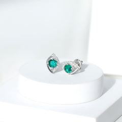Sterling Silver 1 Carat Lab Grown Emerald Stud Earrings with Moissanite