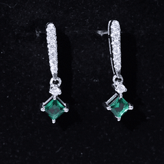 Princess Cut 0.7 Carat Lab Grown Emerald Drop Earrings with Moissanite
