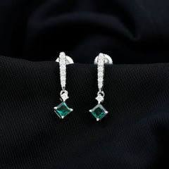 Princess Cut 0.7 Carat Lab Grown Emerald Drop Earrings with Moissanite