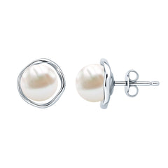 Natural 16 Carat Cultured Pearl Stud Earrings in Silver