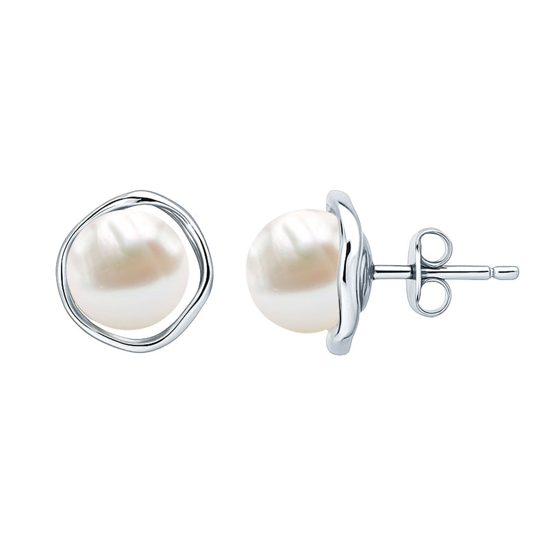 Natural 16 Carat Cultured Pearl Stud Earrings in Silver