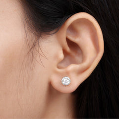 5 MM Round Lab Grown Diamond Halo Stud Earrings With Screw Back