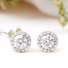 5 MM Round Lab Grown Diamond Halo Stud Earrings With Screw Back