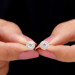 5 MM Round Lab Grown Diamond Halo Stud Earrings With Screw Back