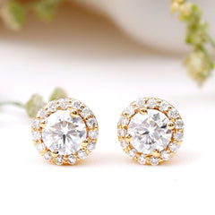5 MM Round Lab Grown Diamond Halo Stud Earrings With Screw Back