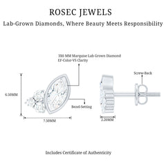 Bezel Set Lab Marquise Diamond Stud Earrings