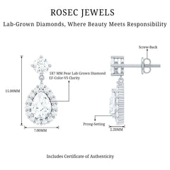 Lab 5X7MM Pear Shaped Diamond Bridal Drop Earrings