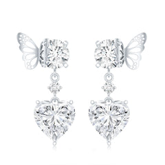 Heart Shaped Lab Grown Diamond Butterfly Drop Earrings
