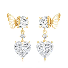 Heart Shaped Lab Grown Diamond Butterfly Drop Earrings