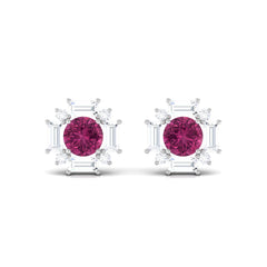 1.25 CT Pink Tourmaline and Diamond Halo Stud Earrings