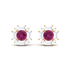1.25 CT Pink Tourmaline and Diamond Halo Stud Earrings