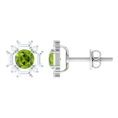 Contemporary Peridot Stud Earrings with Diamond Halo