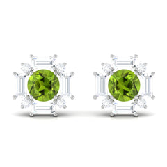 Contemporary Peridot Stud Earrings with Diamond Halo