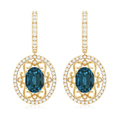 Vintage Inspired London Blue Topaz and Diamond Wedding Drop Earrings