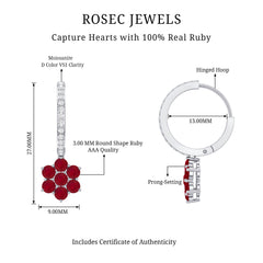 Certified Ruby Flower Drop Earrings with Moissanite Hoop