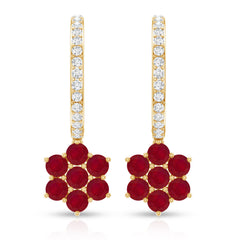 Certified Ruby Flower Drop Earrings with Moissanite Hoop