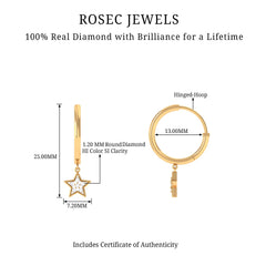 Diamond Star Drop Hoop Earrings