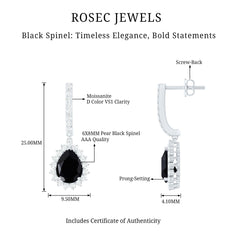 Natural 6X8mm Black Spinel Teardrop Earrings with Moissanite Halo
