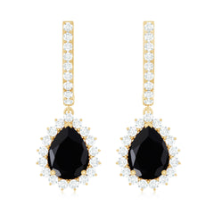 Natural 6X8mm Black Spinel Teardrop Earrings with Moissanite Halo