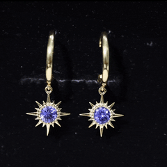 Real Tanzanite Sunburst Hoop Drop Earrings