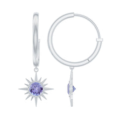 Real Tanzanite Sunburst Hoop Drop Earrings