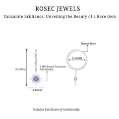 Real Tanzanite Sunburst Hoop Drop Earrings