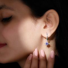 Real Tanzanite Sunburst Hoop Drop Earrings