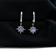 Real Tanzanite Sunburst Hoop Drop Earrings