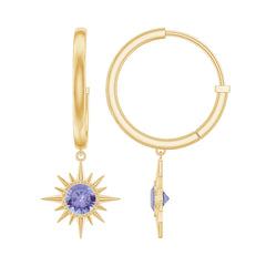 Real Tanzanite Sunburst Hoop Drop Earrings