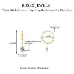 Real Tanzanite Sunburst Hoop Drop Earrings