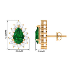 Lab Created Emerald Teardrop Stud Earrings with Moissanite Halo