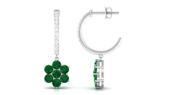 Lab Created Emerald and Diamond Flower Hoop Drop Earrings
