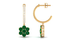 Lab Created Emerald and Diamond Flower Hoop Drop Earrings