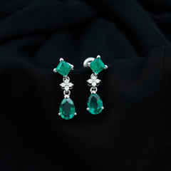 3.5 CT Created Emerald and Moissanite Bridal Dangle Earrings in Gold
