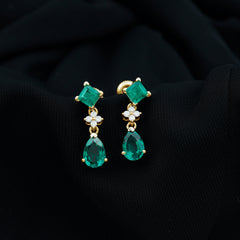 3.5 CT Created Emerald and Moissanite Bridal Dangle Earrings in Gold