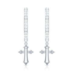 Certified Diamond Cross Drop Hoop Earrings