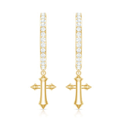 Certified Diamond Cross Drop Hoop Earrings