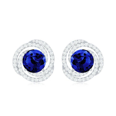 Lab Grown Blue Sapphire and Diamond Swirl Stud Earrings