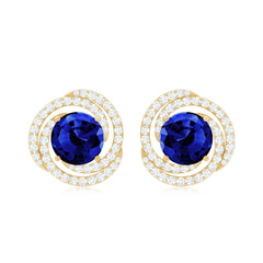 Lab Grown Blue Sapphire and Diamond Swirl Stud Earrings