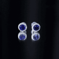 Round Lab Grown Blue Sapphire Stud Earrings With Moissanite Halo