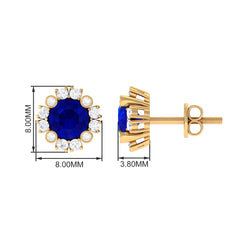 Designer Lab Created Blue Sapphire and Diamond Halo Stud Earrings